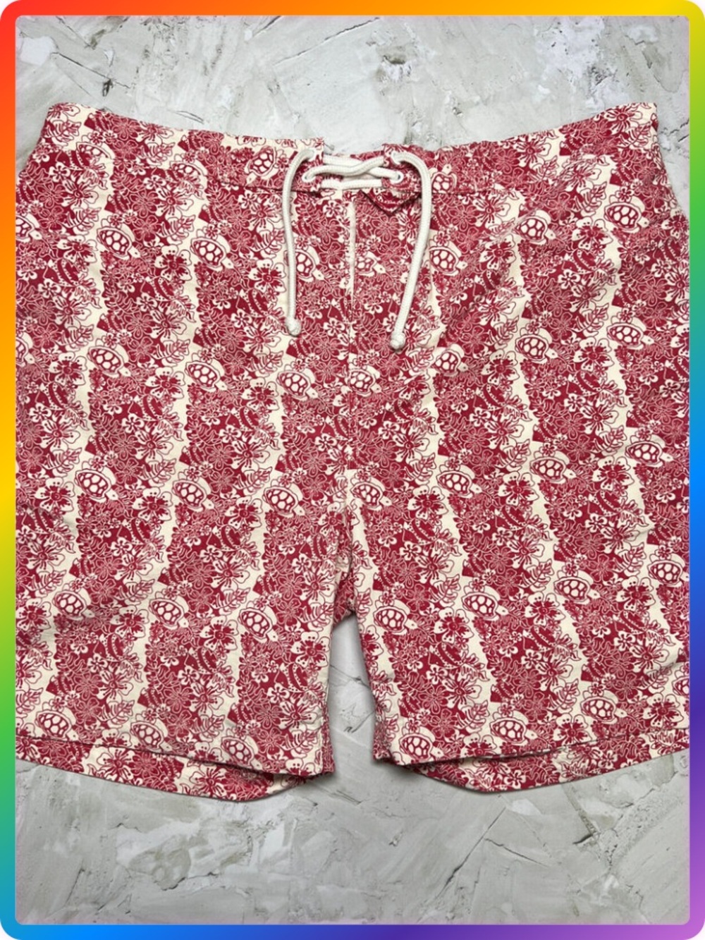 Tailorbyrd Swim Trunks MENS L Red Sea Turtle Print Beach Shorts Liner Pockets